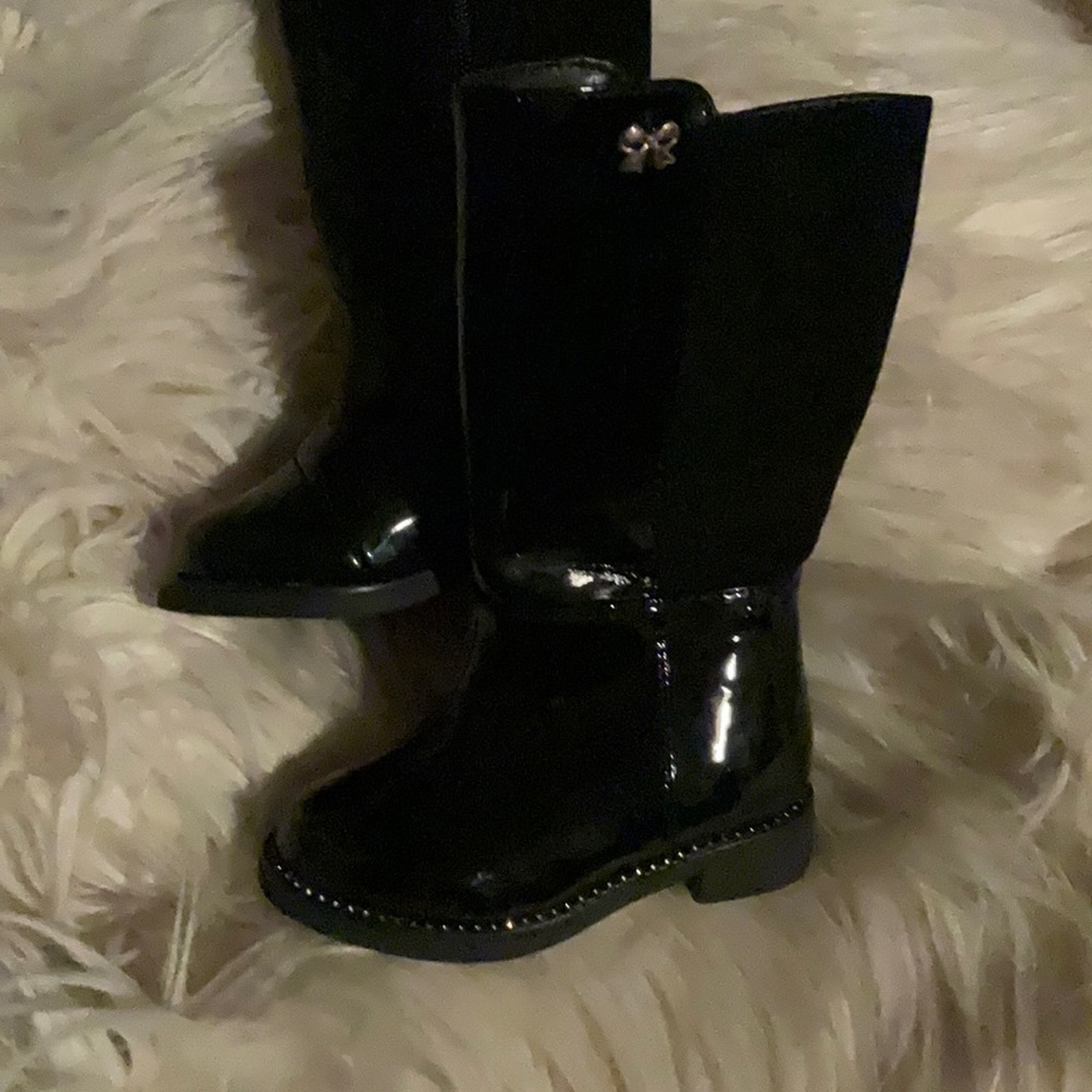 Black Patent Leather Rhinestone Riding Boots - Picture 5 of 6